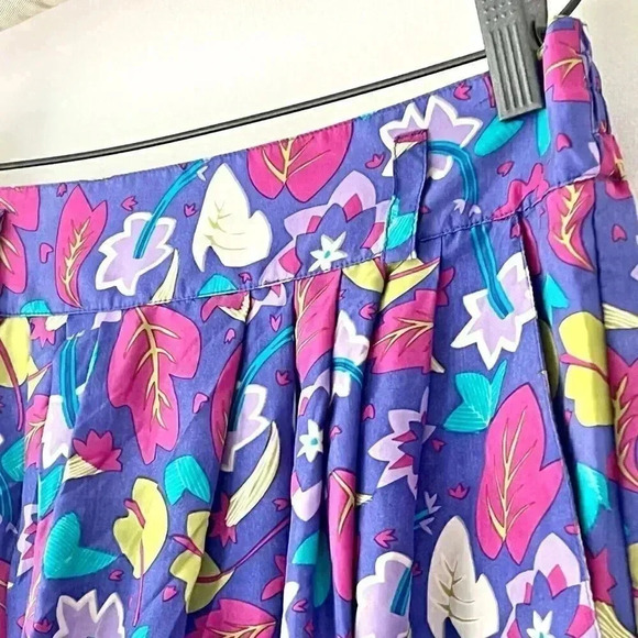 Vintage 80’/90’s 100% Silk Bright Floral Retro Midi Skirt A-line Women’s Size 10 - Picture 10 of 16